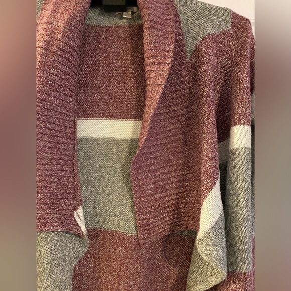 Silver Jeans Co Ladies Medium Grey & Purple Open Front Sweater Cardigan - Picture 5 of 8